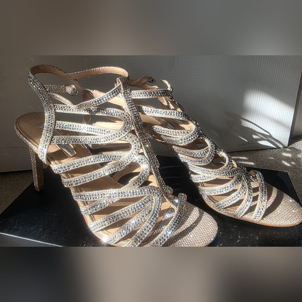 Sparkling Strappy Heeled Sandals -  Gold